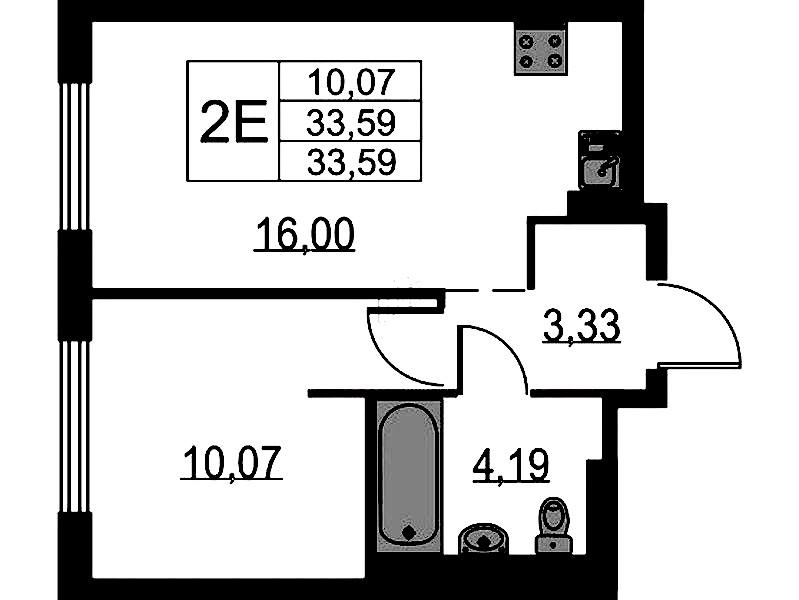 1-комнатная квартира 33.59 м², 10/15 эт., ЖК «Невская Долина»